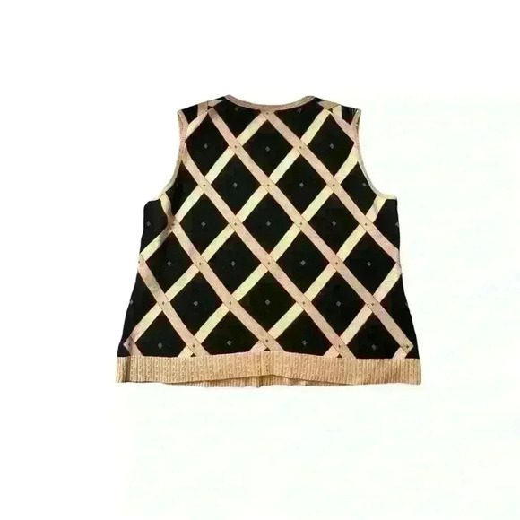 Vintage Saks Fifth Avenue Ladies Cashmere Sweater Vest Brown Black Lattice M - Picture 4 of 8